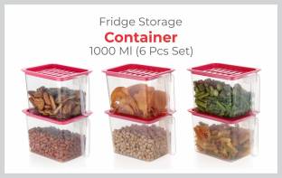 OMORTEX Containers Kitchen Rack Plastic Stylish 1000 ML Fridge Storage Containers with Handle Plastic Storage Container for Kitchen With Lid Transparent Containers Set Of 6