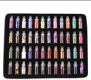 LOWPRICE D Nail Art Sequins Glitter Stickers Powder Manicure Polish Mixed Design Case Set 48