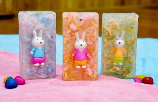 The Little Lookers Soap with Rabbit Eraser| Handmade / Handcrafted & Hand cut| Kids/ Baby friendly Organic Soap for All skin with colorful shreds (120 gms approx.)(Rabbit, Pack Of 3)