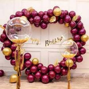 Party Hub 55 Red Rose Gold And Pink Metallic Balloon And 5 Confetti