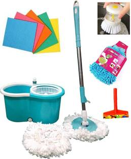 JSR CART House Cleaning Combo 1 Bucket Mop, 1 Soap Dispenser Brush, 1 Mini Wiper, 1 Microfibre Glove, 5 Sponge Wipes Microfibre Wet and Dry Brush