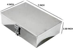 GINOSET SS Steel Storage Boxes Cash Pooja Organizer Vanity Safe Locker Box 7 Inch Steel Cash Box