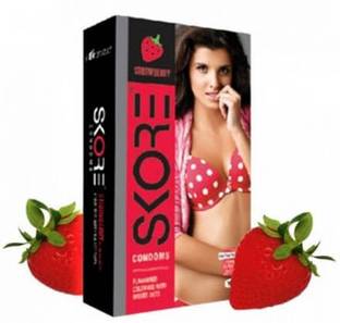 SKORE rawberry Flavoured Condoms - Coloured and 1500 Raised Dots 10s Pack Condom