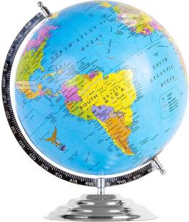 Magicwand Political Educational Laminated Rotating World Globe with Metal Base (12 Inch with Chrome Base) Table Top Political World Globe