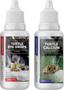 Aquanature Turtle Eye Drops & Turtle Calcium Supplement for Swollen, Inflamed, Infected Eye & for Strong Shell and Provide Essential Calcium of Healthy Turtle Healthcare 30ml Each Pet Health Supplements