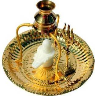 NAVYAKSH Marble Shivling Shiva Ling/Shivling with Brass Plate, Kalash with Stand/Trishul Brass (1 Pieces, Gold) Decorative Showpiece - 12 cm (Brass, Gold) Decorative Showpiece  -  12 cm