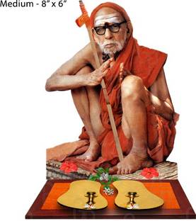 Giriram Photos Kanchi Maha Periyava Sri Chandrasekharendra Saraswathi Swamigal - Nervazhi Padhukai - Medium Size (8" x 6" Inches) Photo Wooden Cutout Religious Frame