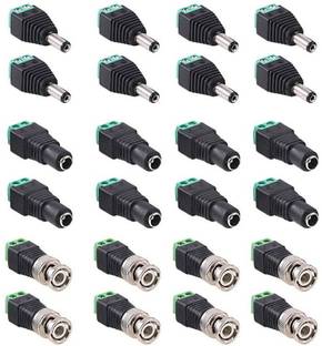 TAAPSEE 24 Pcs (8 Pairs x DC Male Female + 8 Pcs x BNC Male) 5.5mm x 2.1mm Male DC Power Connector, BNC Male Balun Connector for Led Strip CCTV Security Camera Cable Wire Ends Plug Barrel Adapter DC BNC SCREW TYPE CONNECTOR Wire Connector