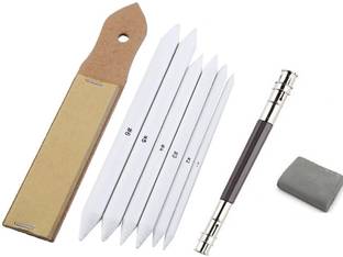 lico White Paper Stump/Art Blender/Tortillons with Kneadable Eraser, Pencil Extender & Sand Paper for Graphite Charcoal Pencils (Set of Stumps, Kneadable Eraser, Pencil Extender & Sand Paper)