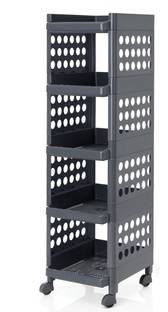 PINEVINTA Multipurpose Storage Rack - Space Saving Storage Organizer Rack Shelf with Wheels, Plastic Multi-Purpose Storage Organizer Racks for Home, Kitchen, Bathroom with Wheels Plastic Free Standing Sideboard