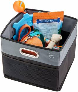 DOUBLE R BAGS Universal Vehicles Collapsible Cargo Kids Toy Storage No-Slip Velcro Bottom Container for Trunk Organizer for Car Dicky, SUV, Home Use (Black and Grey) -Pack of 1 Trunk Organizer