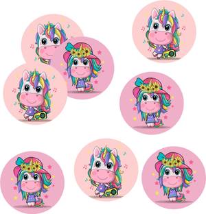 Creatick Studio 5 cm Cartoon unicorn Stickers for invitation cards|(Pcs of 55) Self Adhesive Sticker