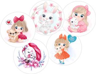 Sticker Hub 5 cm cute doll Stickers for gifts packing, Self Adhesive (Pcs. Of 55) Self Adhesive Sticker