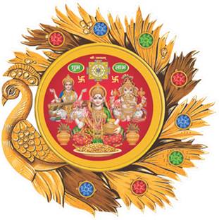god & god's 22.86 cm Golden Foil 9x9 Diwali Pooja LGS Die Cut Sticker 01 Self Adhesive Sticker
