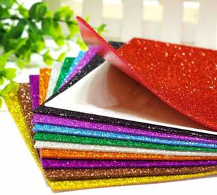 Haimac A4 Glitter Foam Sheet Sparkles Self Adhesive Sticky A4 Size with Sticky Back Pack of 10 Sheets 10 Colours x 1 Pcs Each for Art & Craft, DIY Work Decoration, Gift Wrapping