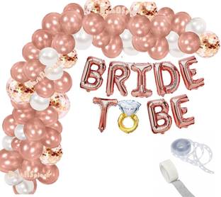 Bash N Splash Solid Bride To Be Rose Gold decoration balloon with rose gold & white balloon with rose gold confetti & arch strip & glue dots (pack of 80) Letter Balloon