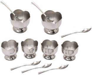 RBGIIT Pack of 12 Stainless Steel Stainless Steel Ice Cream Bowls, Ice Cream Cups Resuable Dessert Cups Dessert Dish for Serving Ice Cream Salad Fruit Pudding (Short) Stainless Steel Premium Quality Soft Touch Bowl With Special Cut Spoon 6 Pic Sets In Uses In Serving Dessert Ice Cream Salad Vegetables Cutting Pisces Fruit Dish Special Guest Serve And Decorative Use In Kitchen Hotel Restaurant Motel Beach Places Serve Food And Cold Items Very Use Full in 6 Person Serving Any Item Plain Dessert Cups & Serving Bowl Set for Ice Cream Salad Fruit Pudding Set of 6 Dinner Set