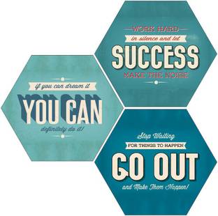 saf Set of 3 Hexagon motivational quotes UV Textured Digital Reprint 17 inch x 17 inch Painting