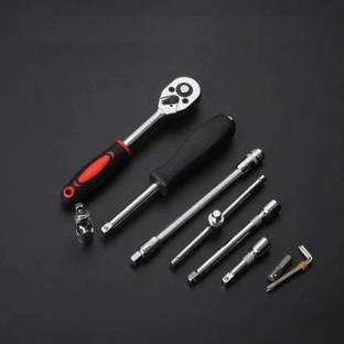 bhavyta 46Pcs All Purpose 1/4"inch Ratchet Socket Spannar Set with Extension Rod and Carry Box for Automobiles/Bike/Car Repair Tools Kit Socket Set (Pack of 46) Ratchet Screwdriver Set
