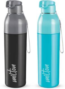 MILTON Steel Convey 900 Insulated Inner Stainless Steel Water Bottle,Set of 2, Black,Cyan 630 ml Bottle