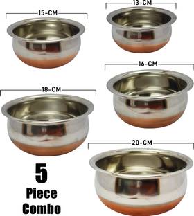 Kihom 5 PC PCS PIECE COPPER BOTTOM HANDI URLI 5 PCS SET Handi Set Cookware Sets Handi Container steel Handi set copper pot copper bottom handi set copper bowl copper base cookware set copper bottom handi Urli Uruli tope cookware Best Quality Stainless Steel Copper Bottom Cooking & Serving Biryani/Punjabi/ Pot /Handis/Prabhuchetty/Vegetable Bowl/Cooking Dinner Serving Handi Kadhai Kadai Tapeli Patila Tope Set Vessel Utensils mirror finish design 5 Pieces Urli Handi Handi 2 L, 1.5 L, 1 L, 0.75 L, 0.5 L