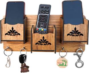 jai shree shyam collection 3 Shelf MH-Flwr(YB) Wood Key Holder (4 Hooks, Brown) 5inch x 10.5 inch Wood Key Holder