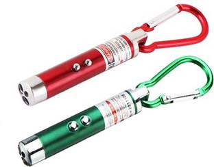Afiya Enterprises 2 Pieces 3 In 1- LED Flashlight + Torch Keychain + Laser Pointer (650 nm, Green & Red) 2 pcs.
