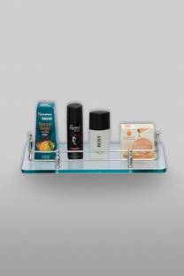 HEXA GOLD Glass Shelf for Bathroom/Kitchen Storage Shelf/Multipurpose Wall Shelf Rack for Home (12x6 Inches, Clear, Pack of 1Pcs.) Glass Wall Shelf