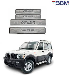 BBM Stainless Steel Foot Steps Car Door Chrome Silver Sill Scuff Plates With Adhesive Tape (Set of 04 pcs) For Mahindra Scorpio Type 01 Door Sill Plate