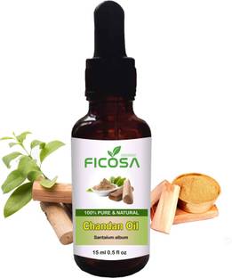 Ficosa Chandan Essential Oil | Sandalwood Essential Oil for Skin, Hair, Face, Acne Care, 100% Pure Natural & Undiluted Therapeutic Grade Oil, Excellent for Aromatherapy (15ml)