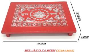 Epraiser Festival Special (Size : 18 x 24 Inches, Small) Wooden Puja Chowki/Bajot/Patla Red Painted Sturdy Heavy Plywood for Mandir, Home Décor, Office for God Idols and Pooja Items Wooden All Purpose Chowki
