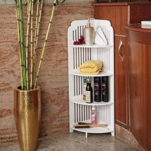 SS ARTS Waterproof Wall Corner Stand Multi Purpose 4 Tier Shelf / Bathroom Organizer Wooden Wall Shelf