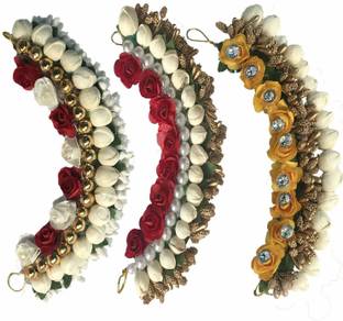 Maahal Fancy Flower Hair Juda/Gajra Tiara Combo, Hair Accessories For Girls, Women Multicolor Hair Chain