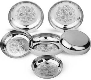 PROJAIN STEEL Stainless Steel Pack of 6 Heavy Gauge Steel Laser Halva Plates / Breakfast Plates / Serving Plates (Diameter : 13 cm , 6 Pieces) Quarter Plate