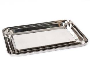 SRS Deep Tray (Rectangle), Sizes 1, 2 & 3, 18.5x29.5 cms, 22x32.9 cms & 25.5x36.9 cms (Pack of 3, Stainless Steel) Tray