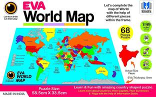 shopviashipping EVA World Map Jumbo Floor Puzzle with Information Booklet Inside with Countries Flag, Currency, Capital -68 Pieces