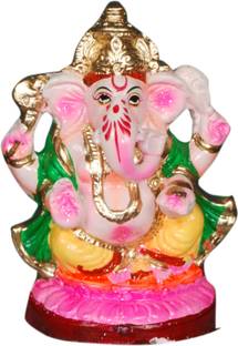 SHOMUEE Handcrafted Turban Bappa Statue for Ganesh Chaturthi Home Visarjan - 7 Inch Decorative Showpiece  -  10 cm