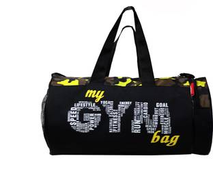 L'AVENIR Black/Yellow CAMOUFLAGE Pattern Multi-Purpose MY GYM BAG with Side Pocket