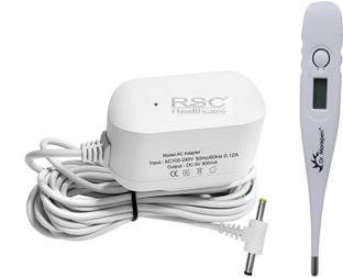 rsc healthcare 6 Volt 1 Amp High Quality Power adapter for BP Monitor Machine Worldwide Adaptor 6V AC/DC 1.0 AMP. Power Supply Adapter for Dr. morepen B.P, & BPL B3+ WITH FREE Dr.Morepen Digital Thermometer Bp Monitor Adapter