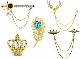 Om Jewells Gold Plated Men's Jewellery Combo of 5 Indo Western Wear Brooch Lapel Pin for Boys and Men CO1000369 Brooch
