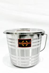 Sonanshi Stainless Steel Jointless Leak Proof Water Bucket with LID 11 L Steel Bucket