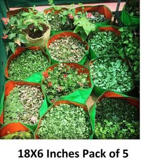 4K Agro HDPE Terrace Gardening (18X6 Inches, Dark Green and Orange) - Pack of 5 (340GSM) Grow Bag