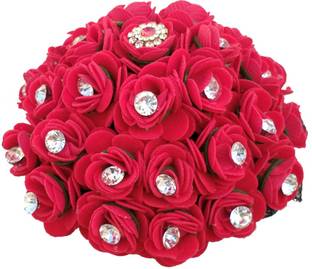 MX WOMEN HAIR STYLE Artificial Red Flower Fabric Gajra Bun For Women & Girls Hair Extension