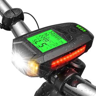 FABSPORTS Bike/Bicycle Head Light with horn, Rechargeable, Waterproof, Speedometer, Odometer LED Headlamp