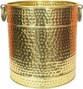Tangerine Handcrafted Golden Brass Hammered Planter || Plant Container || Flower Pot with Lacquer Finish/Polish (Diameter- 12") Plant Container Set