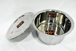 Sonanshi Patila/Bhagona/Tapeli Stainless Steel with LID Pot 13.97 cm diameter 1 L capacity with Lid