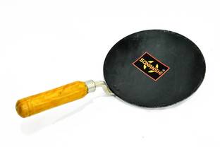 Sonanshi Pure Iron/Loha Roti/Chapati Tawa/Frying Tawa 9.5 Inches Black with Wooden Handle (Handle Color May Vary) Tawa 24.12 cm diameter