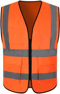 WeighTAJ High Visibility Reflective Safety Zipper Polyester Fabric Jacket with 2 Pockets Safety Jacket