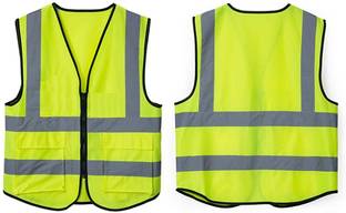 WeighTAJ High Visibility Reflective Safety Zipper Polyester Fabric Jacket with 2 Pockets Safety Jacket