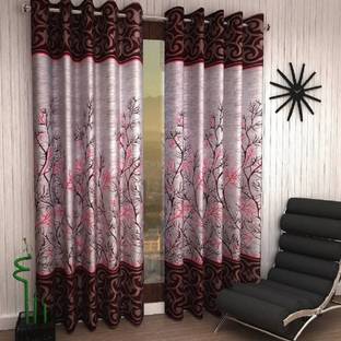 Panipat Textile Hub 213 cm (7 ft) Door Polyester Semi Transparent Curtain (Pack Of 2)